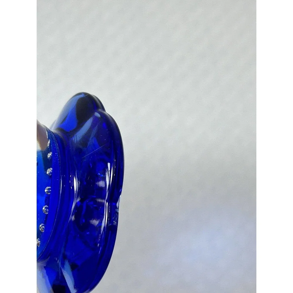 Bormioli Rocco Vase Italian Art Glass‎ Cobalt Blue Flower Controlled Bubbles